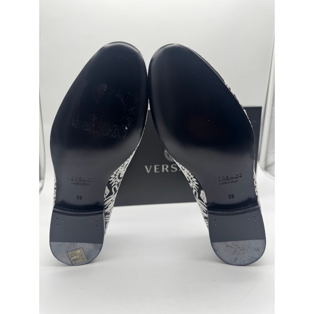 Versace Medusa Embroidered Slippers Black White Loafers DSU6488 US7 IT39 NEW - Picture 6 of 12